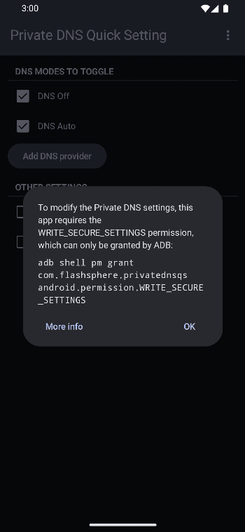 Скриншот 1 — Private DNS Quick Setting