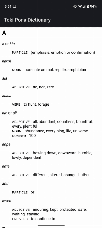 Скриншот 2 — Toki Pona Dictionary