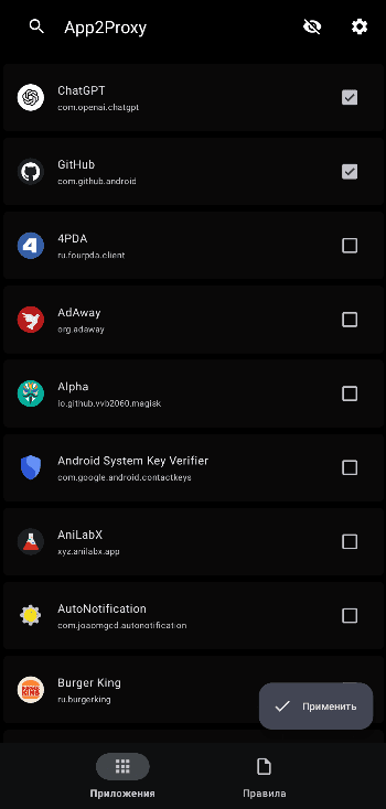 Скриншот 1 — App2Proxy