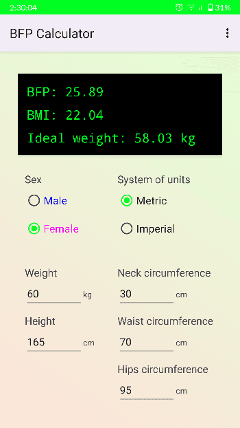 Скриншот 3 — BFP Calculator