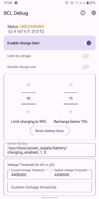 Скриншот 1 — Battery Charge Limiter (BCL)