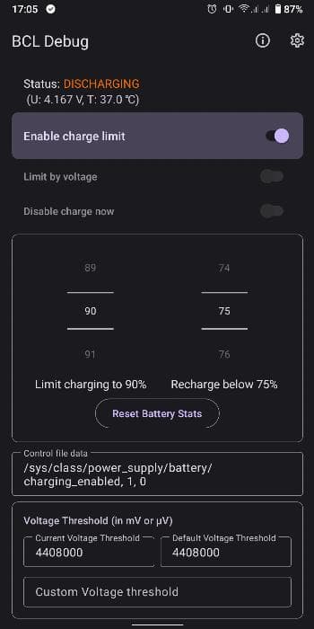 Скриншот 2 — Battery Charge Limiter (BCL)