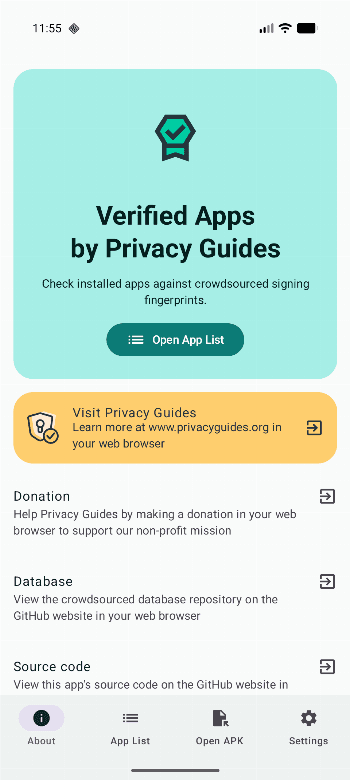 Скриншот 1 — Privacy Guides Verified Apps