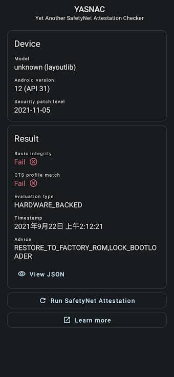 Скриншот 2 — Yet Another SafetyNet Attestation Checker