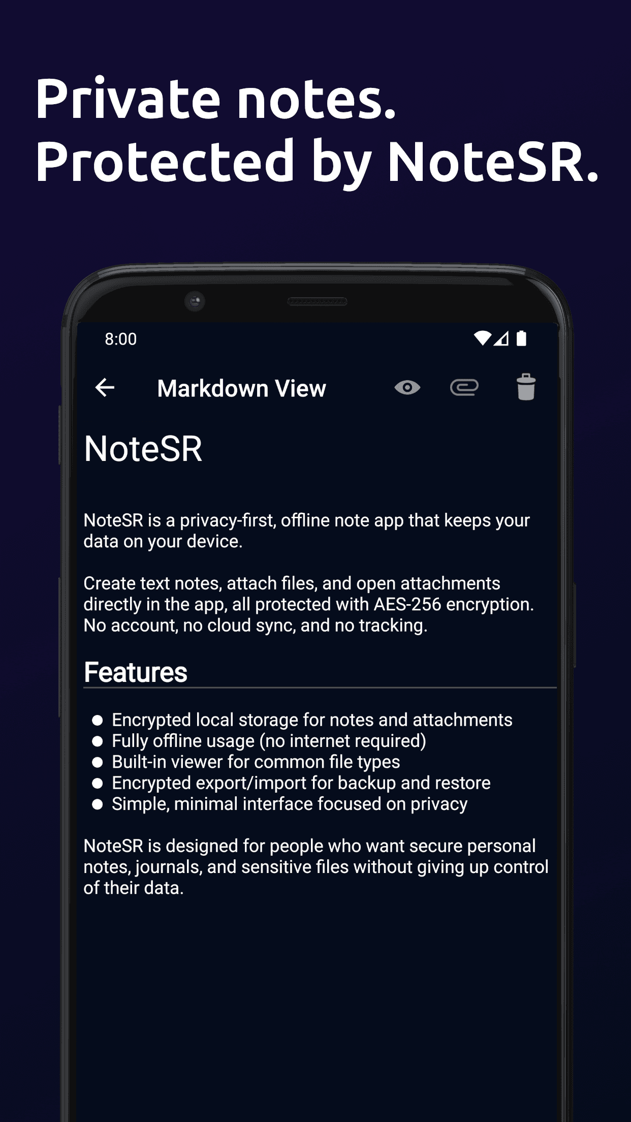 Скриншот 1 — NoteSR - Encrypted Notes