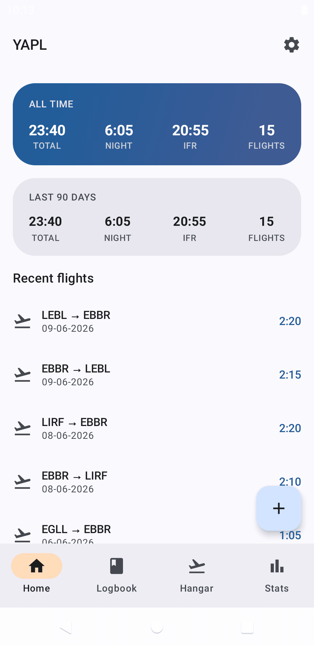 Скриншот 1 — YAPL — Yet Another Pilot Log