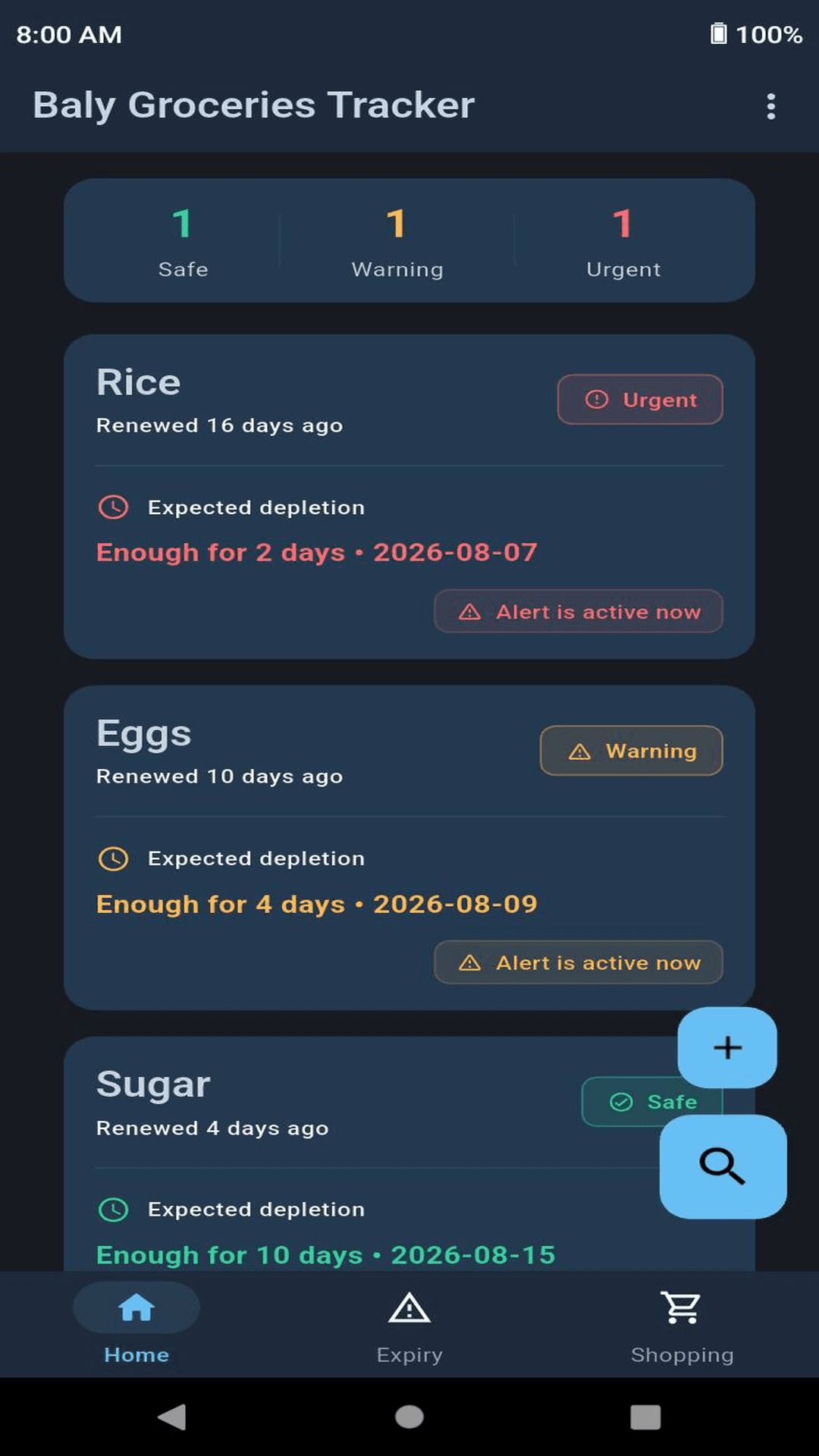 Скриншот 1 — Baly Groceries Tracker