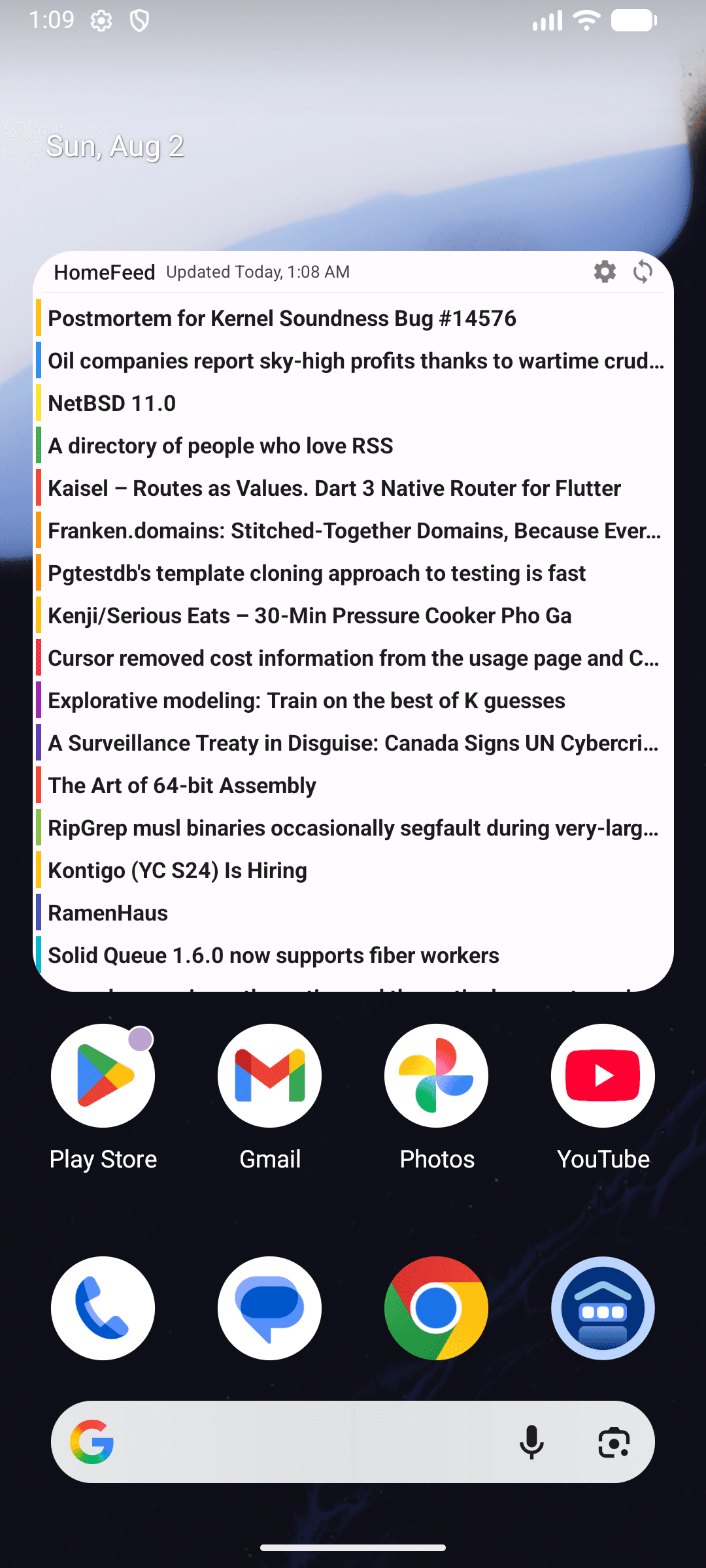 Скриншот 1 — HomeFeed - RSS Widget