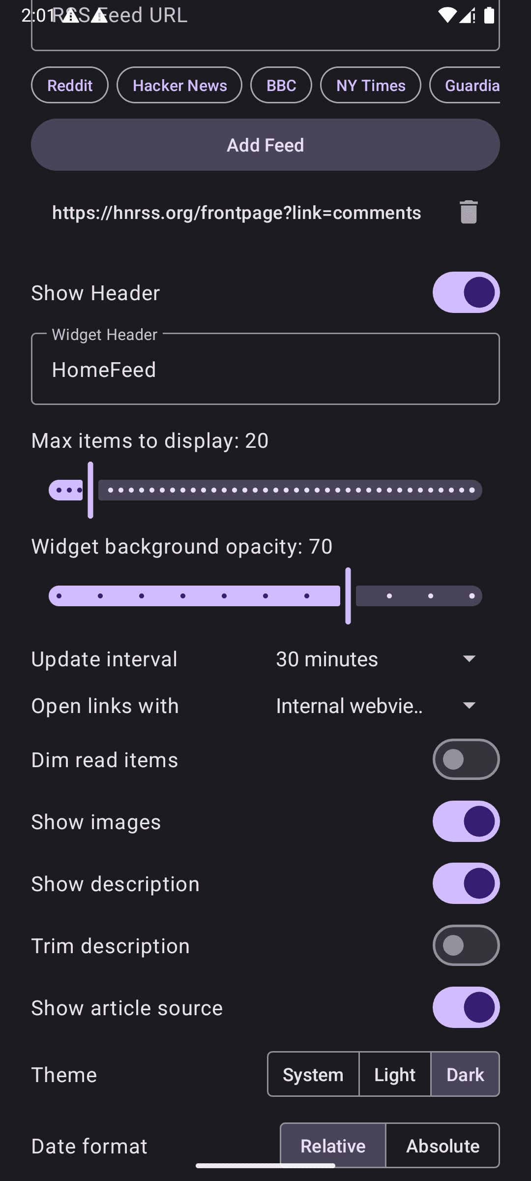 Скриншот 2 — HomeFeed - RSS Widget