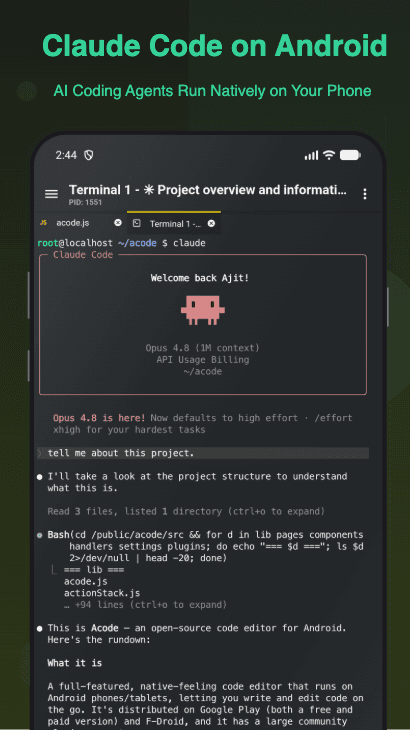 Скриншот 2 — Acode IDE: Terminal & AI Code
