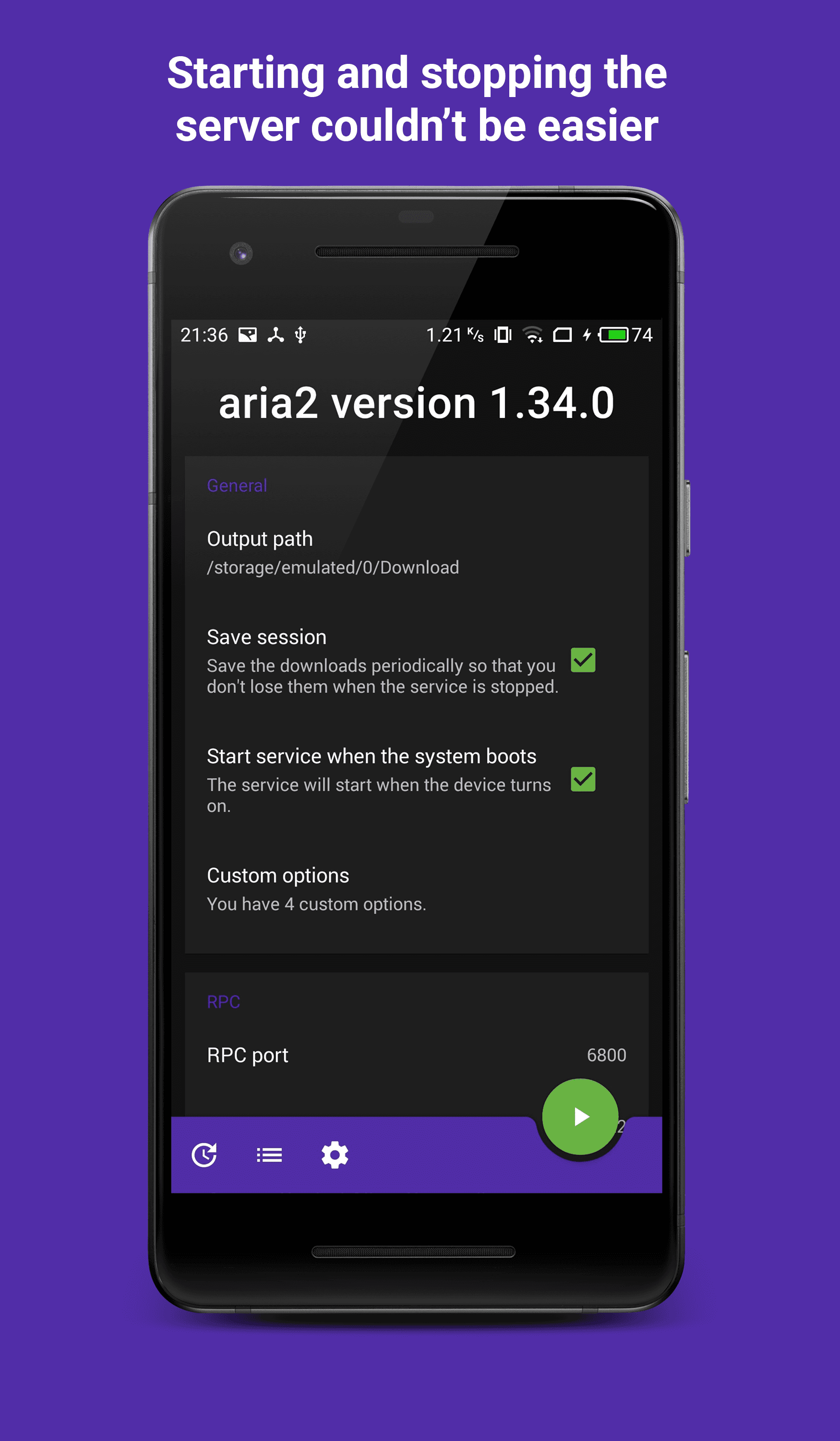 Скриншот 1 — Aria2Android