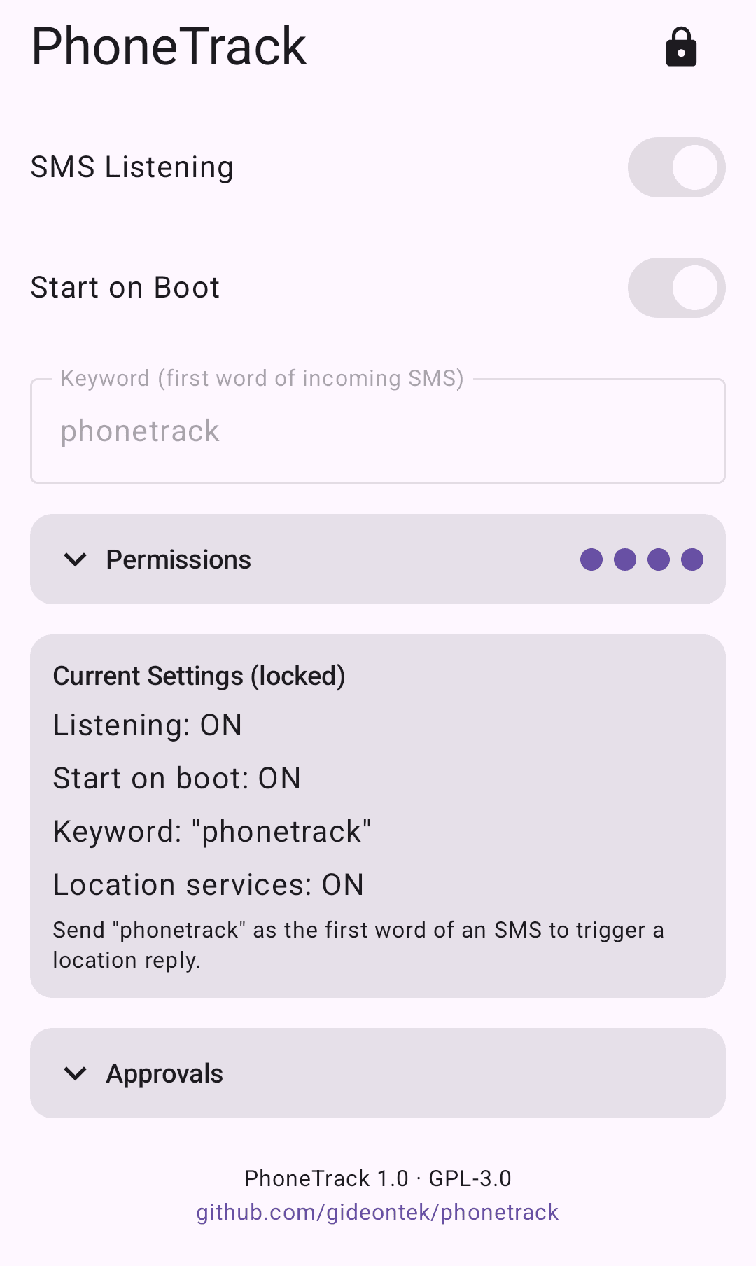 Скриншот 2 — PhoneTrack SMS