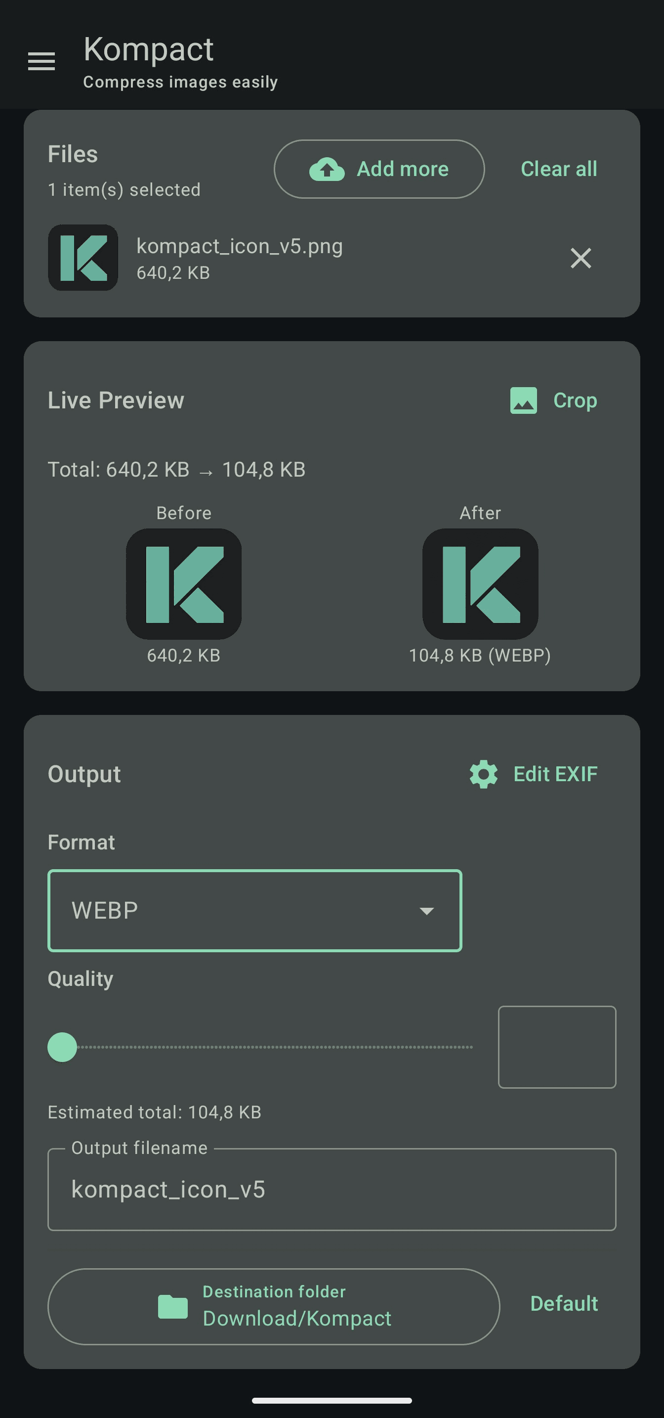 Скриншот 2 — Kompact Image Compressor