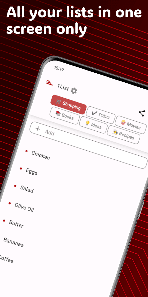 Скриншот 1 — 1List - Simple Lists for TODO, Shopping, Movies...