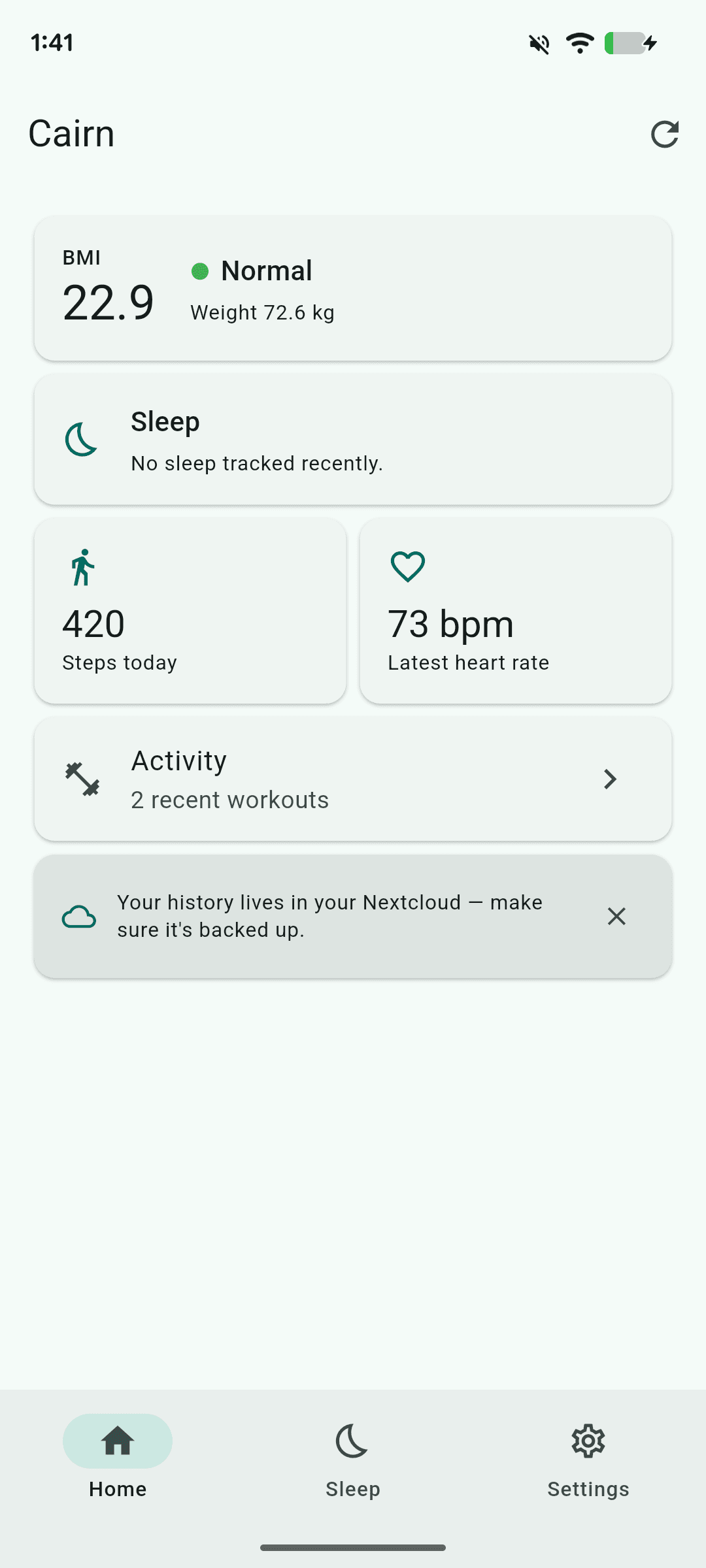 Скриншот 1 — Cairn: Health Aggregator