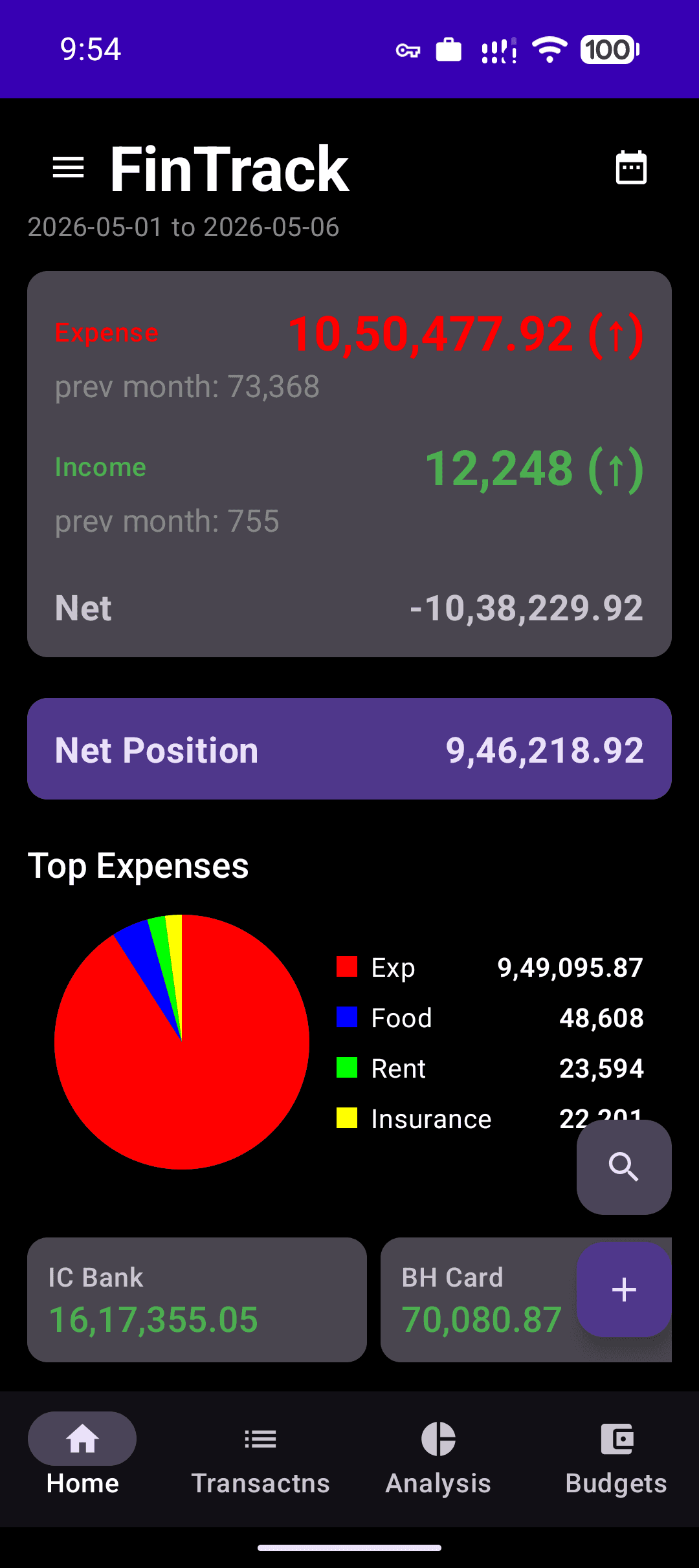 Скриншот 1 — FinTrack - Expense, Money & Finance manager