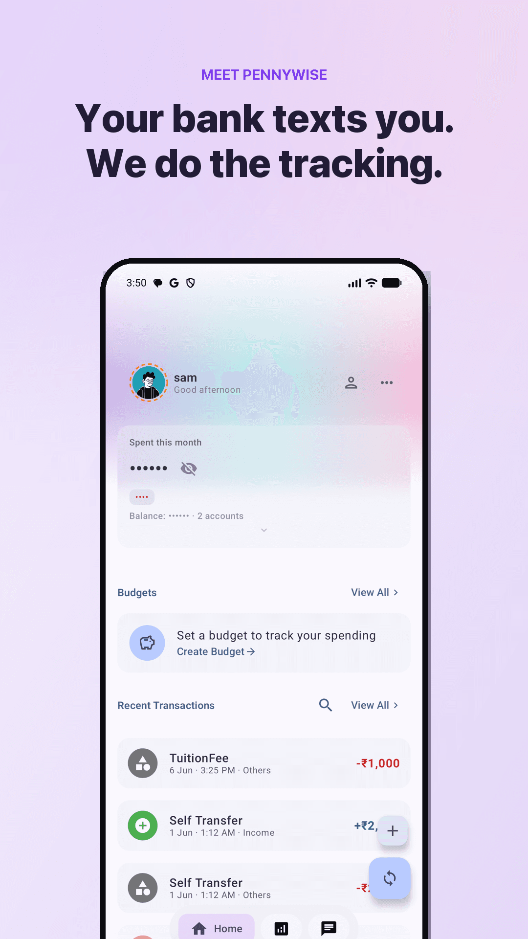 Скриншот 1 — PennyWise: SMS Expense Tracker