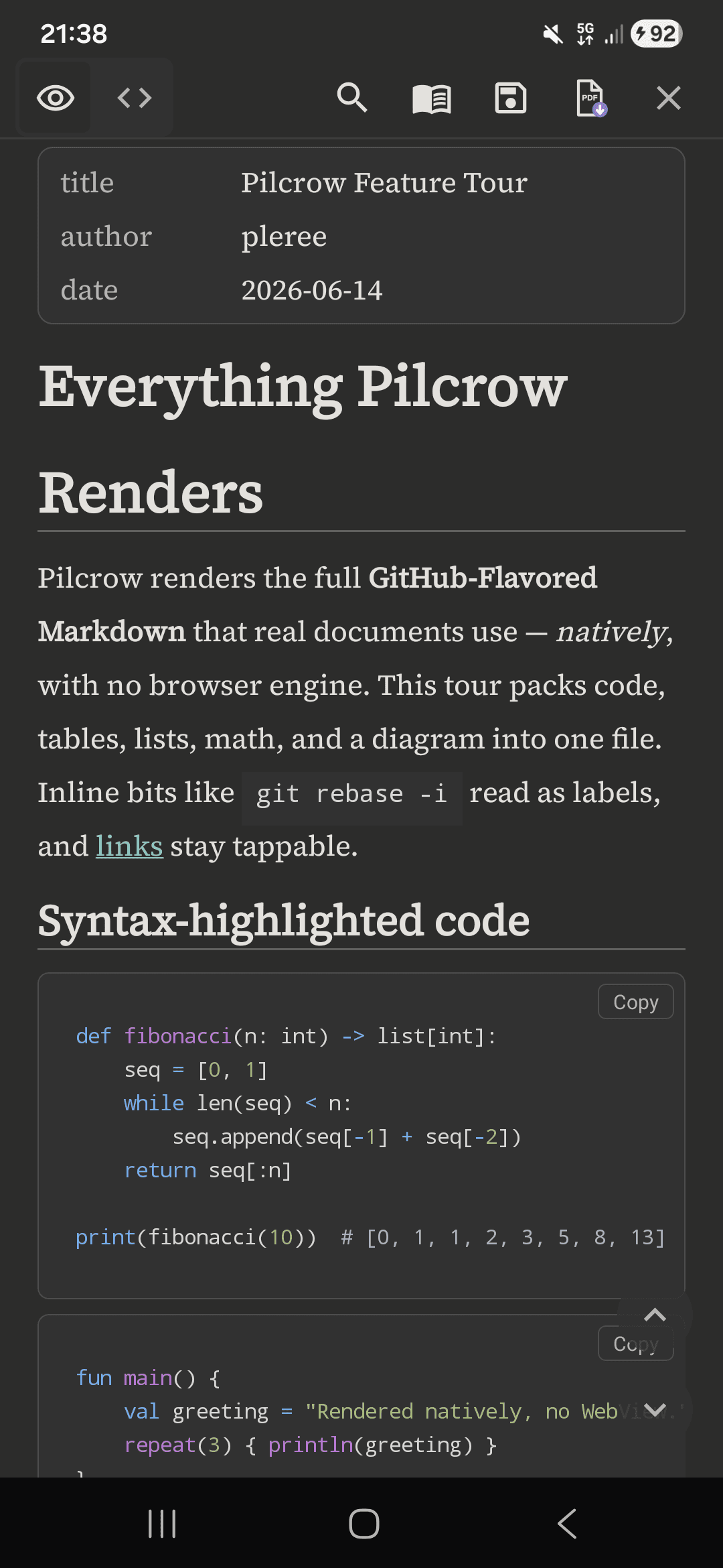 Скриншот 1 — Markdown Reader — Pilcrow