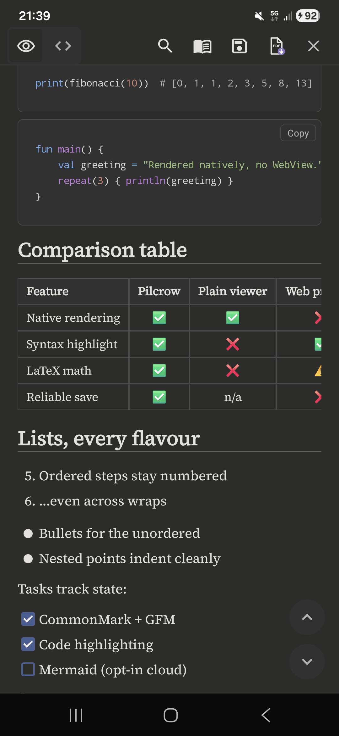 Скриншот 2 — Markdown Reader — Pilcrow