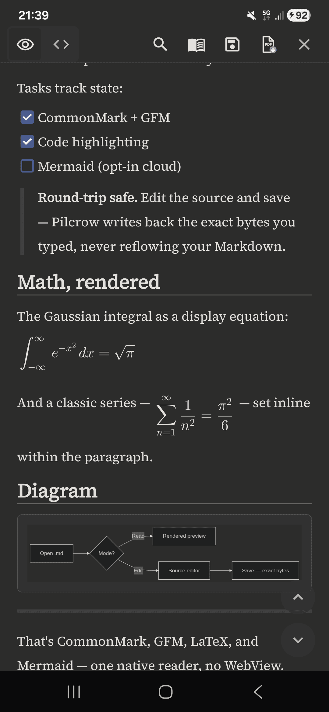 Скриншот 3 — Markdown Reader — Pilcrow