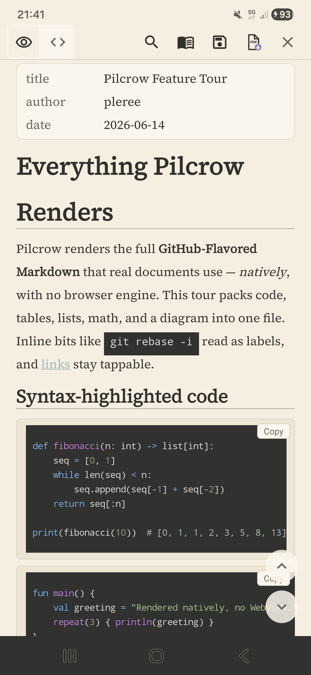 Скриншот 6 — Markdown Reader — Pilcrow