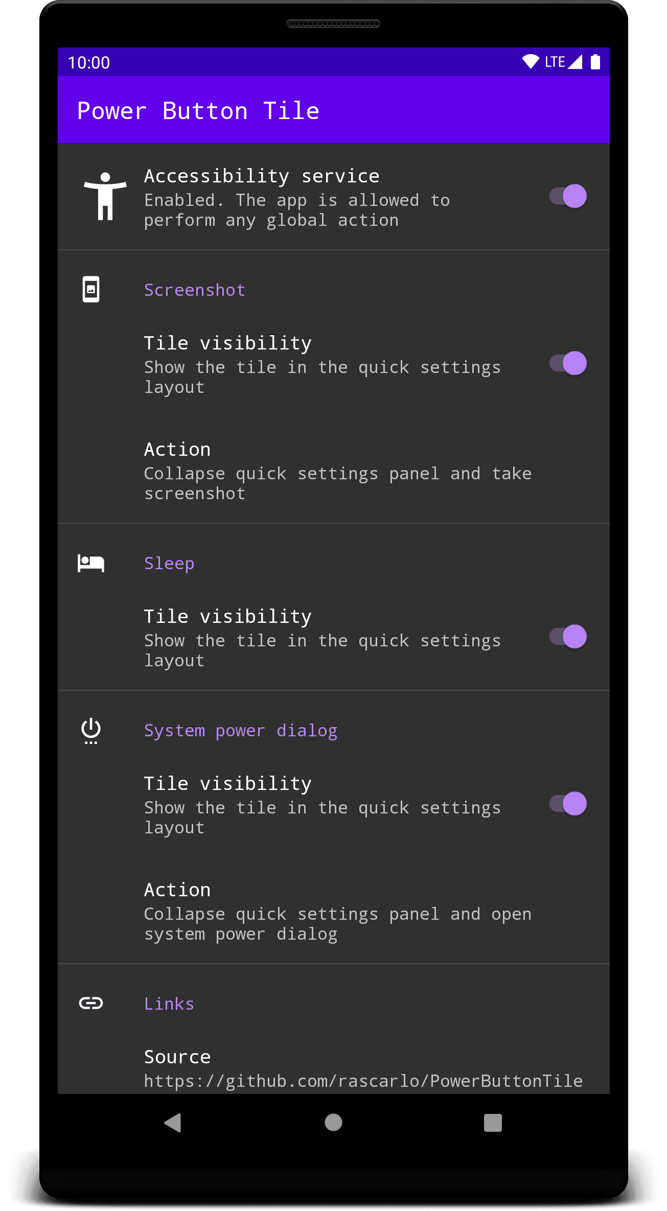 Скриншот 1 — Power Button Tile