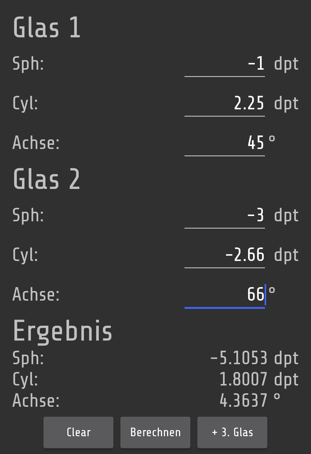 Скриншот 2 — Aalener Optik-Formelrechner