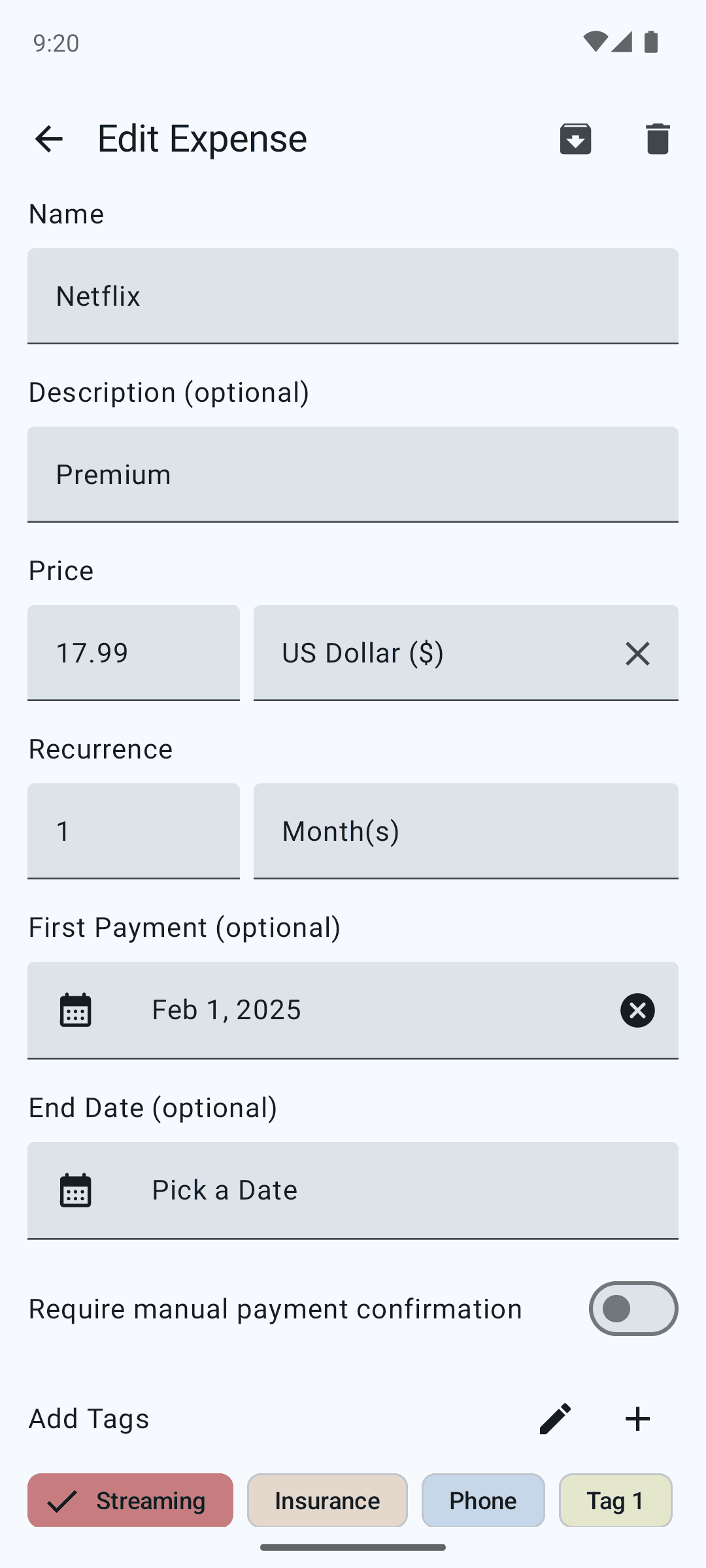 Скриншот 2 — Recurring Expense Tracker