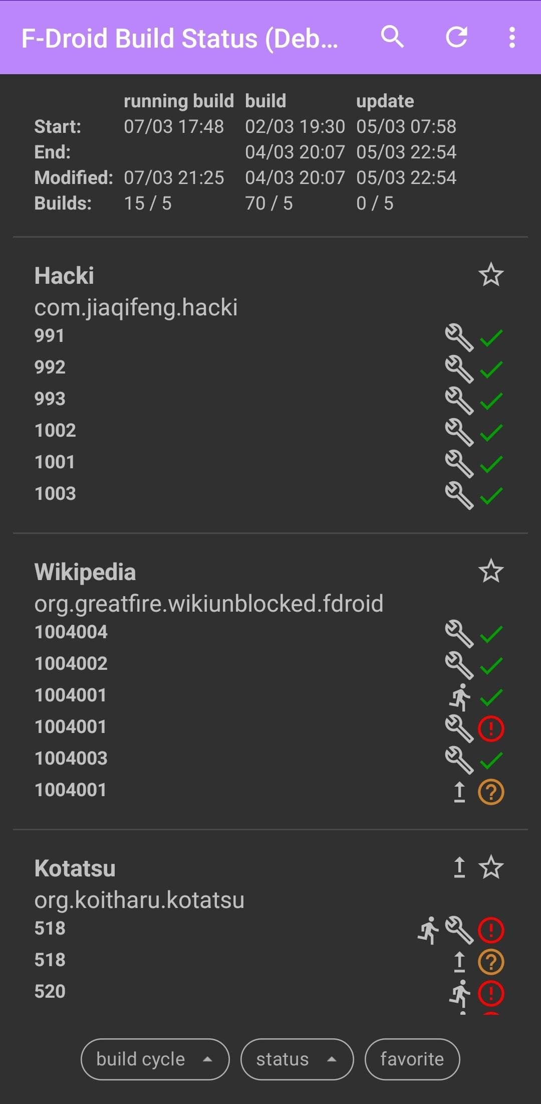 Скриншот 1 — Статус Сборки F-Droid