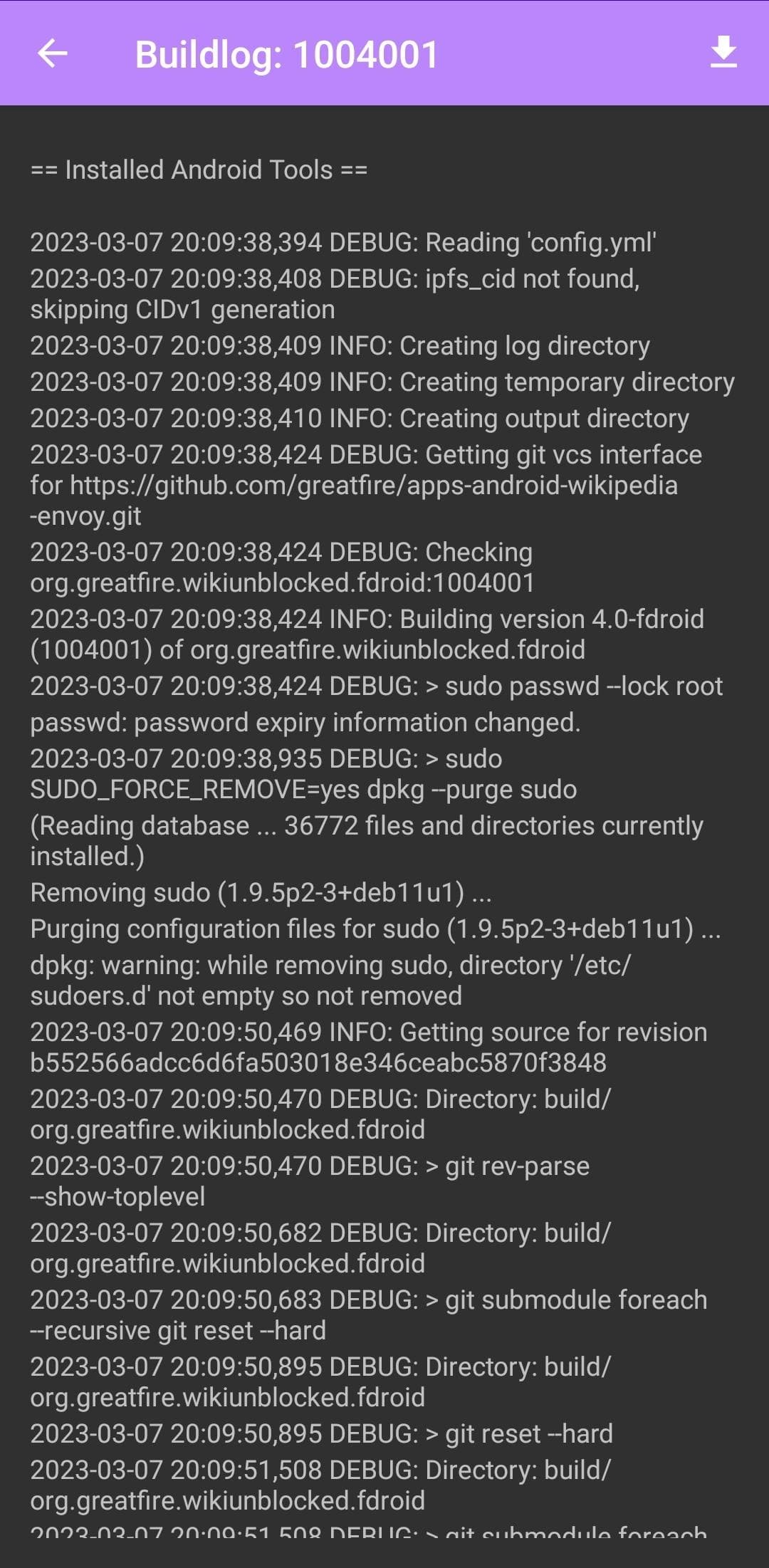 Скриншот 6 — Статус Сборки F-Droid