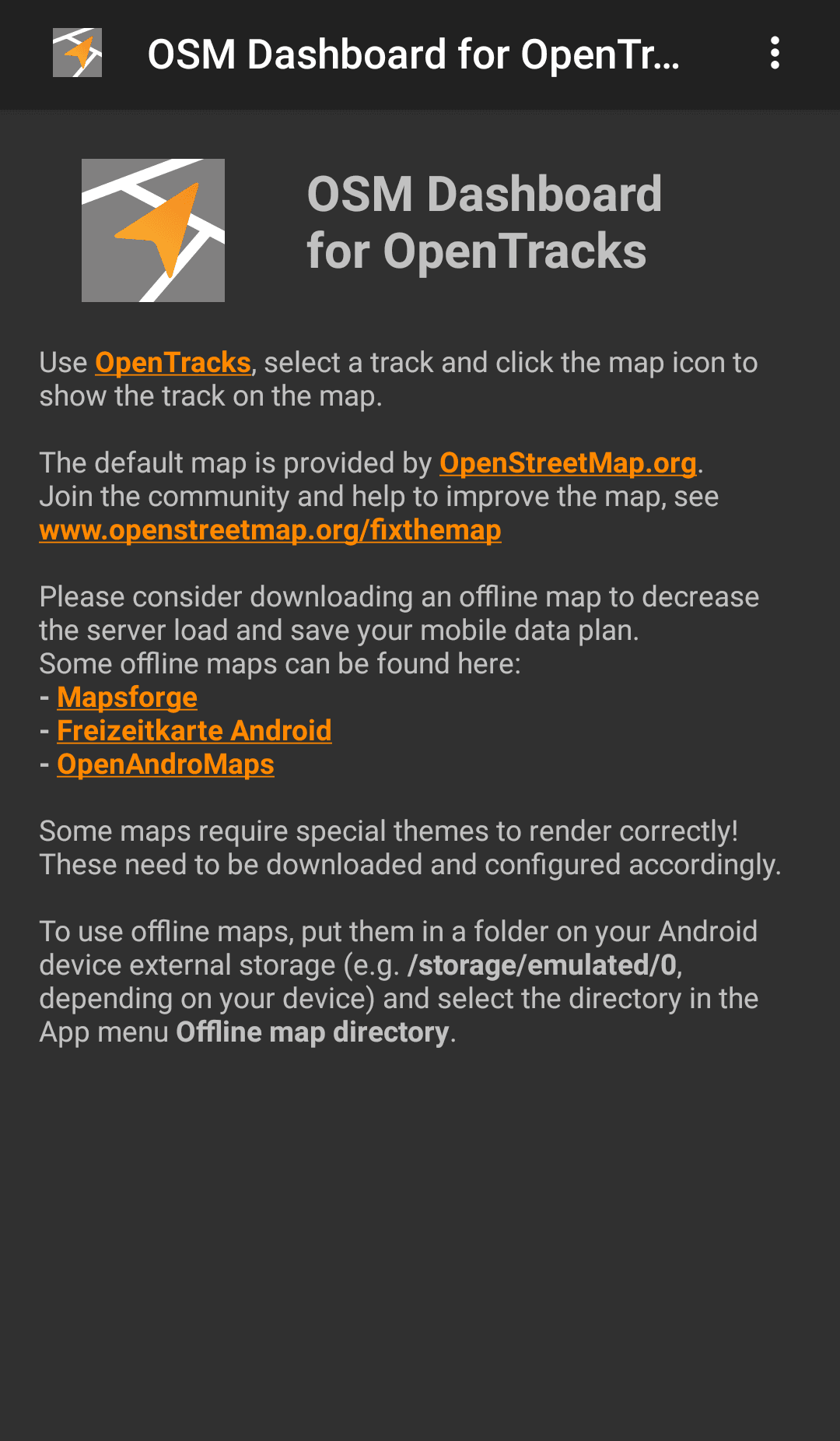 Скриншот 1 — Панель OpenStreetMap для OpenTracks