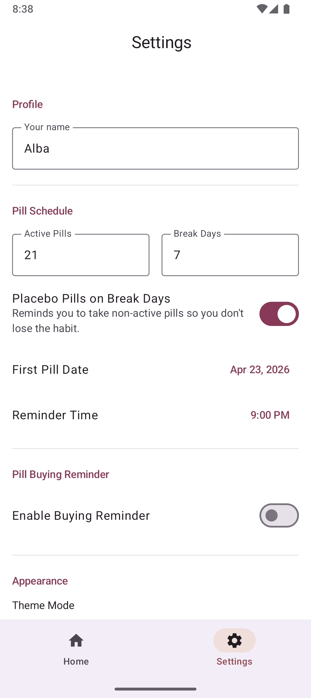 Скриншот 2 — OpenPillReminder: Birth Control Pill Tracker