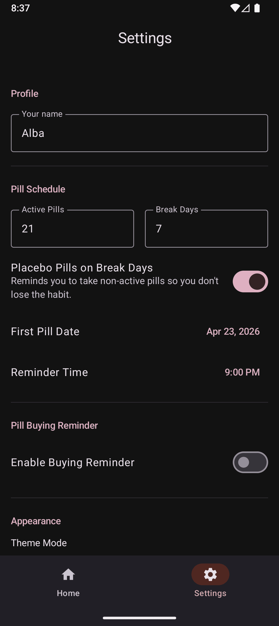 Скриншот 4 — OpenPillReminder: Birth Control Pill Tracker