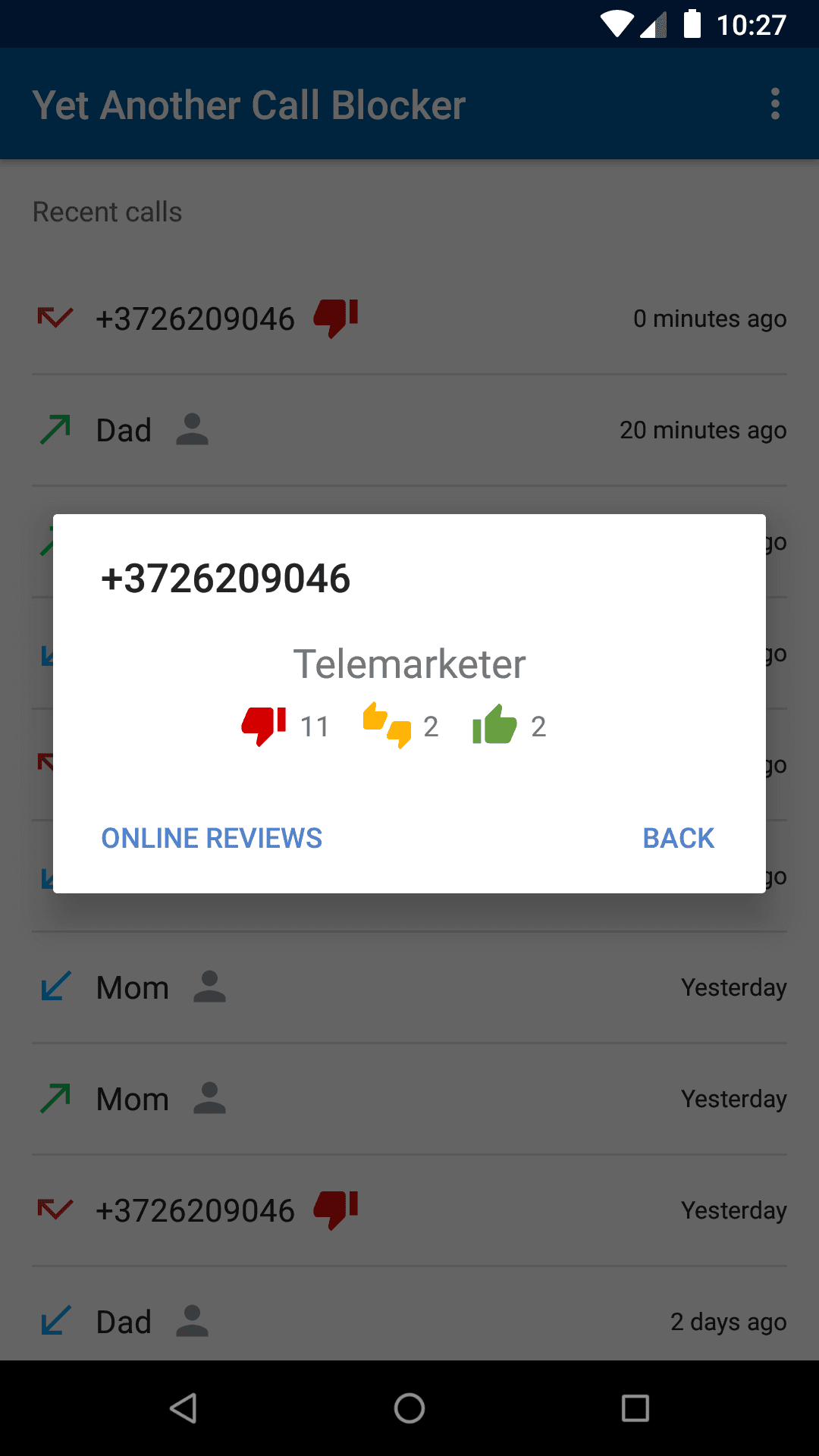 Скриншот 2 — Yet Another Call Blocker