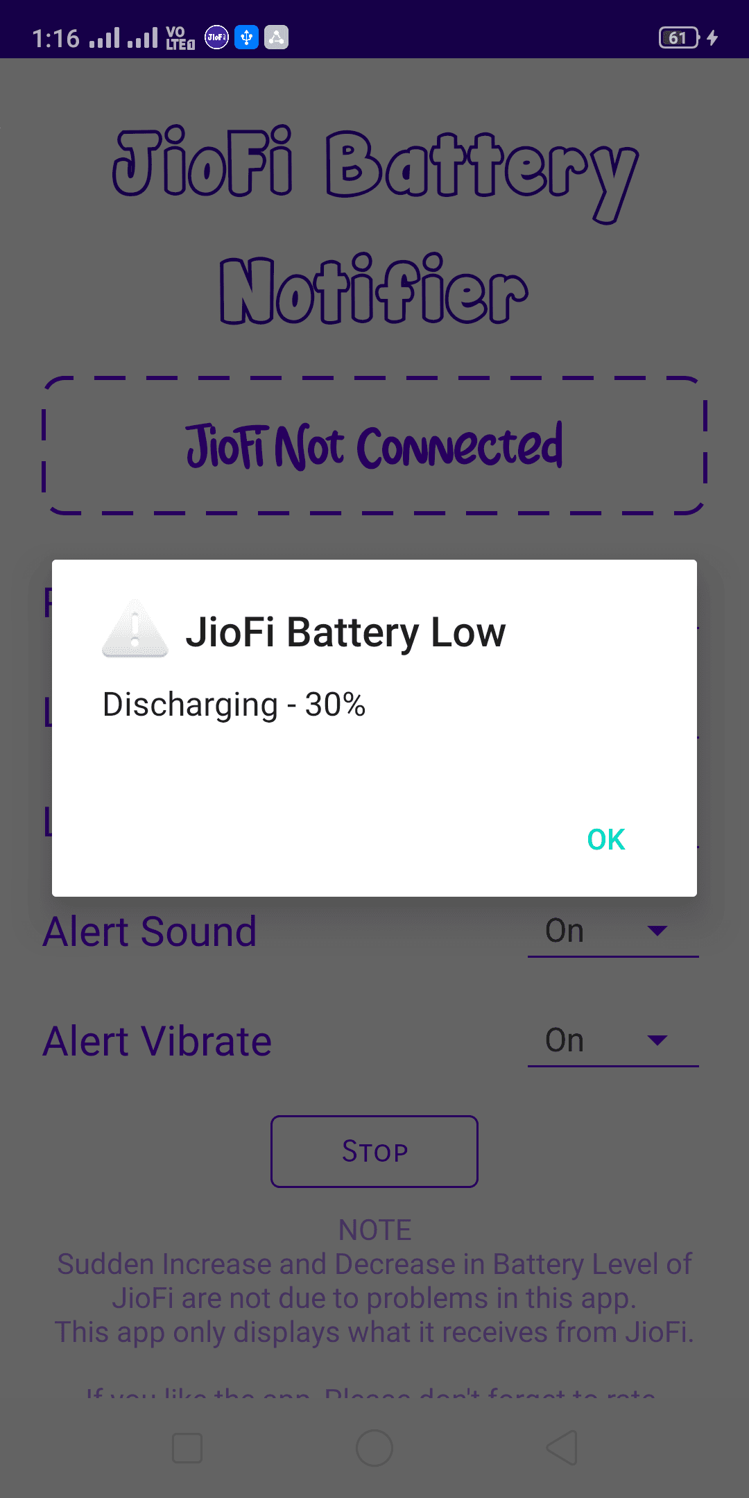 Скриншот 2 — JioFi Battery Notifier