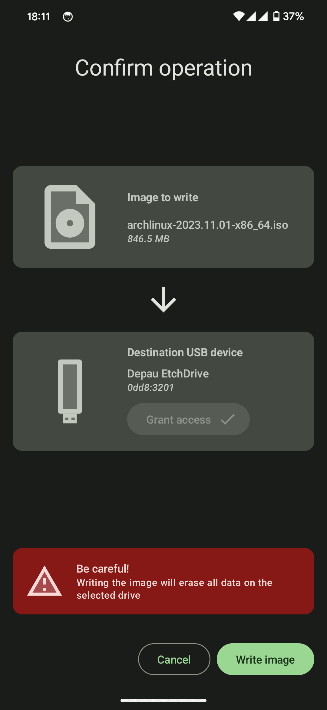 Скриншот 3 — EtchDroid - запись ISO-образа