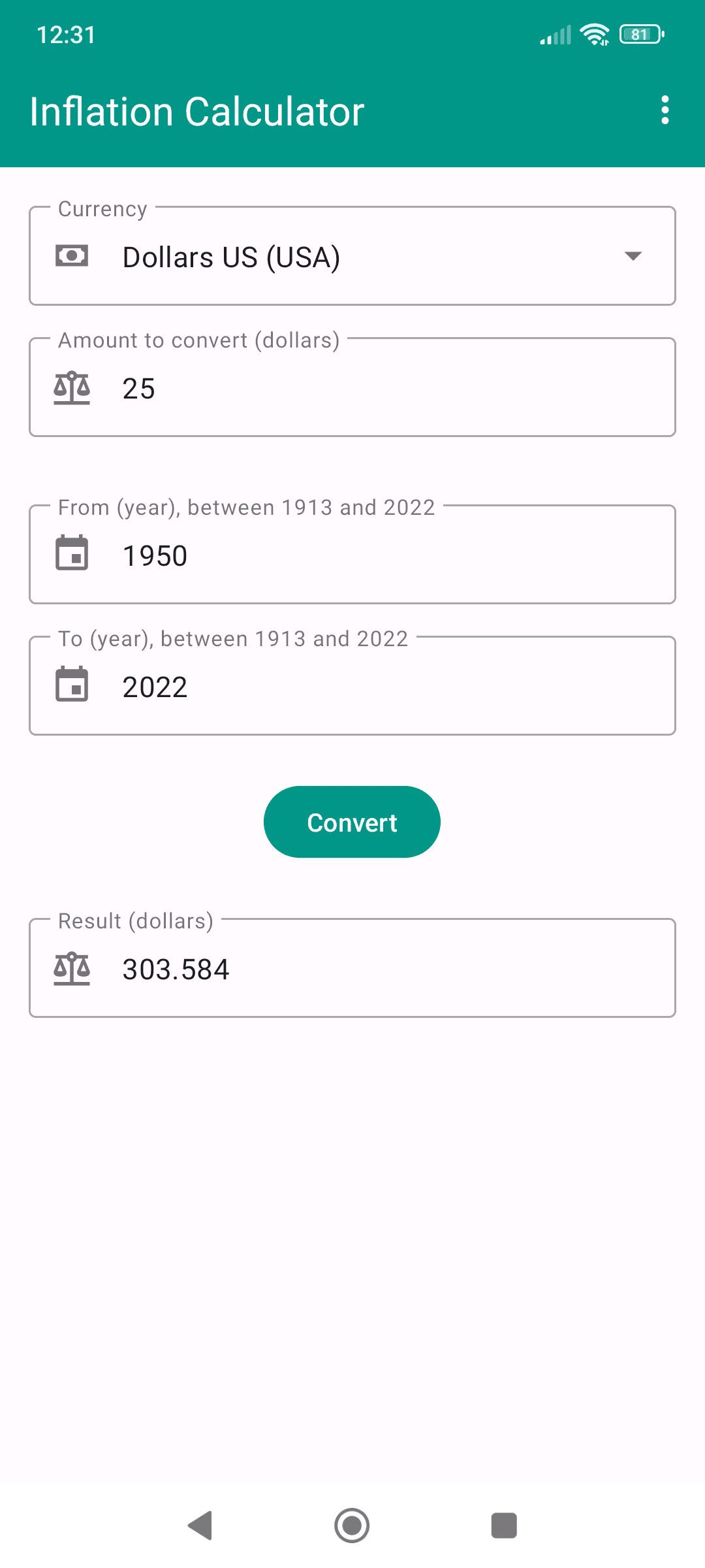 Скриншот 1 — Inflation Calculator