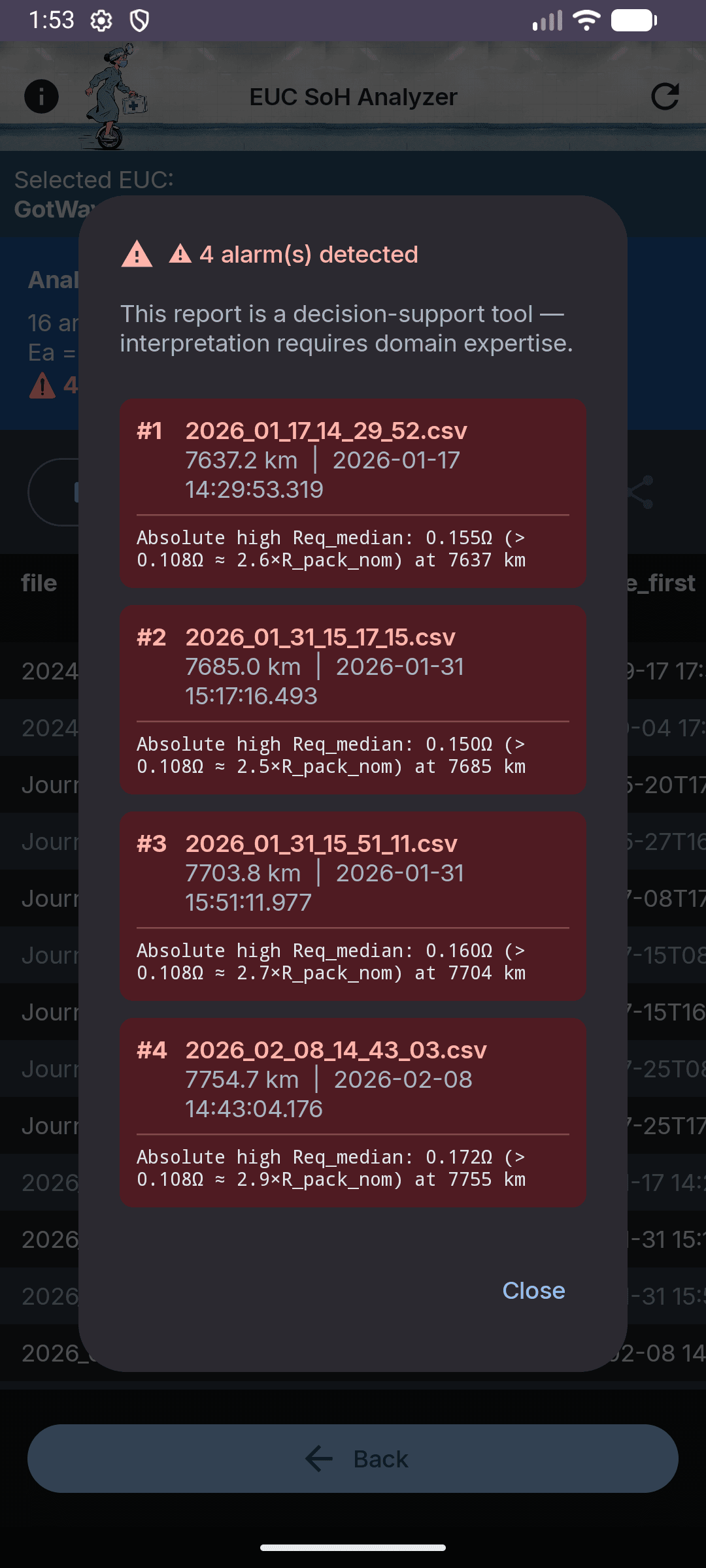 Скриншот 2 — EUC State Of Health Analyzer