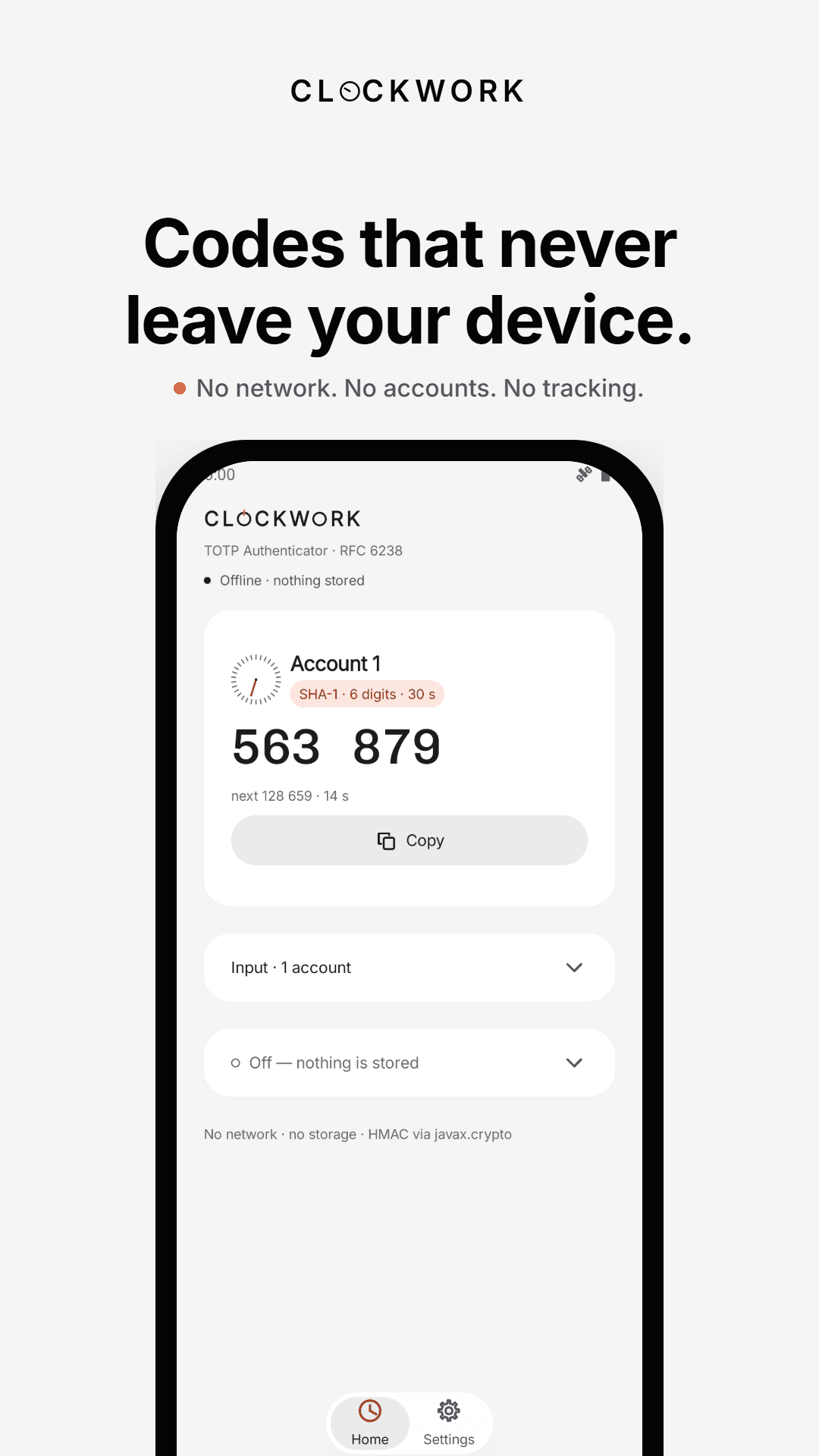 Скриншот 1 — Clockwork: 2FA Authenticator