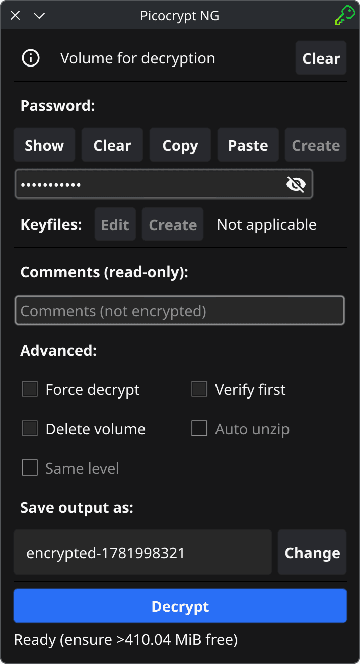 Скриншот 2 — Picocrypt-NG