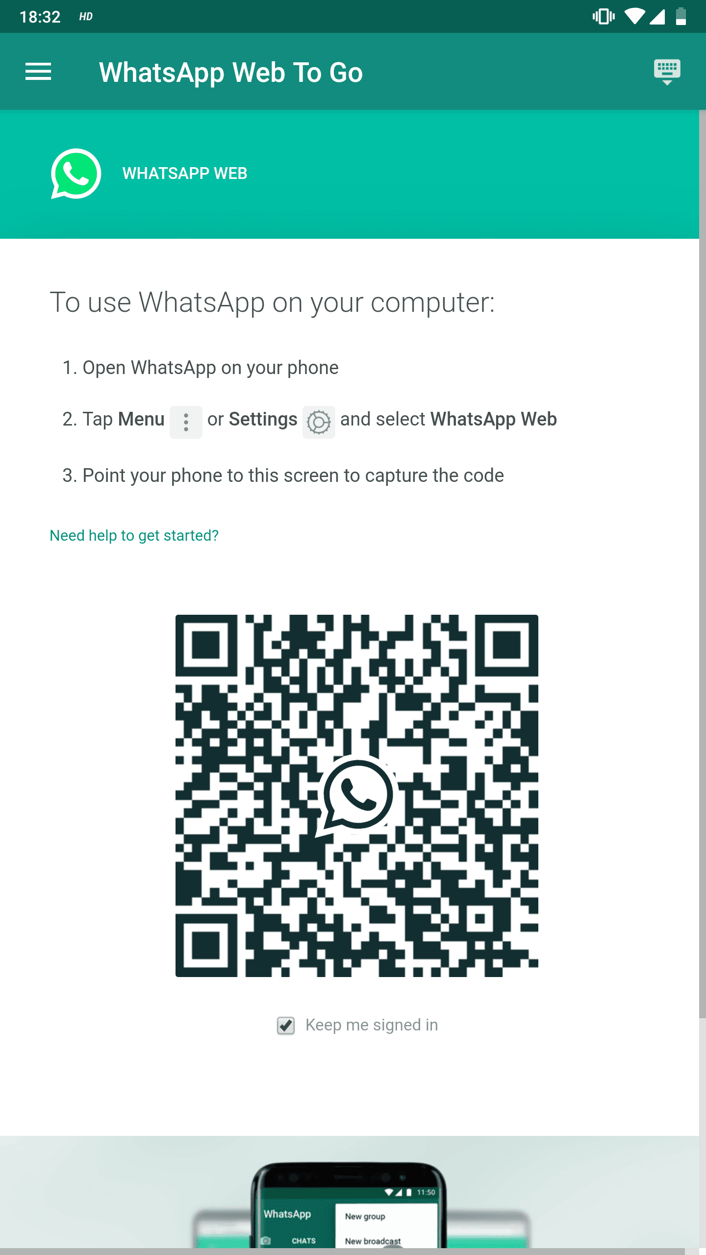 Скриншот 1 — WhatsApp Web To Go - Mobile Client for WhatsApp We