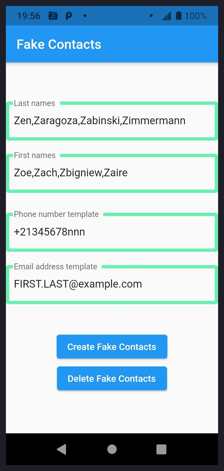 Скриншот 1 — Fake Contacts
