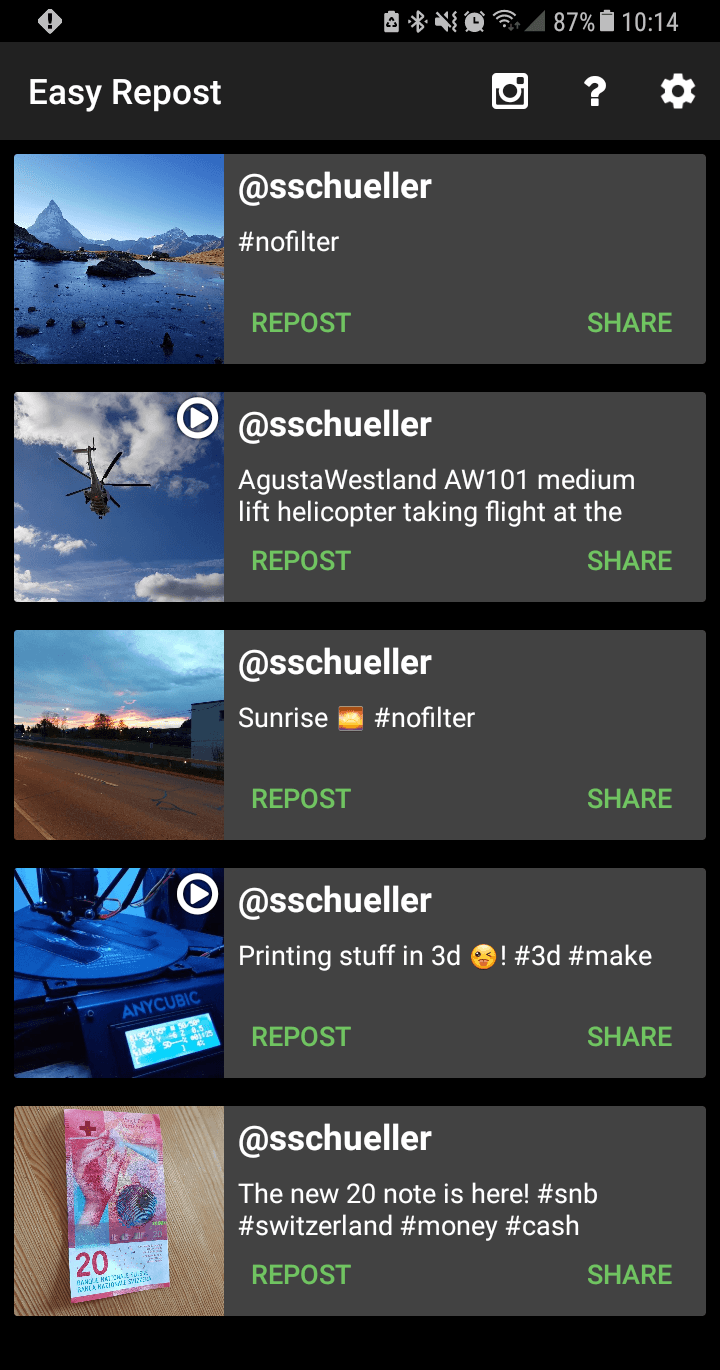 Скриншот 1 — Easy Repost and Downloader for Instagram