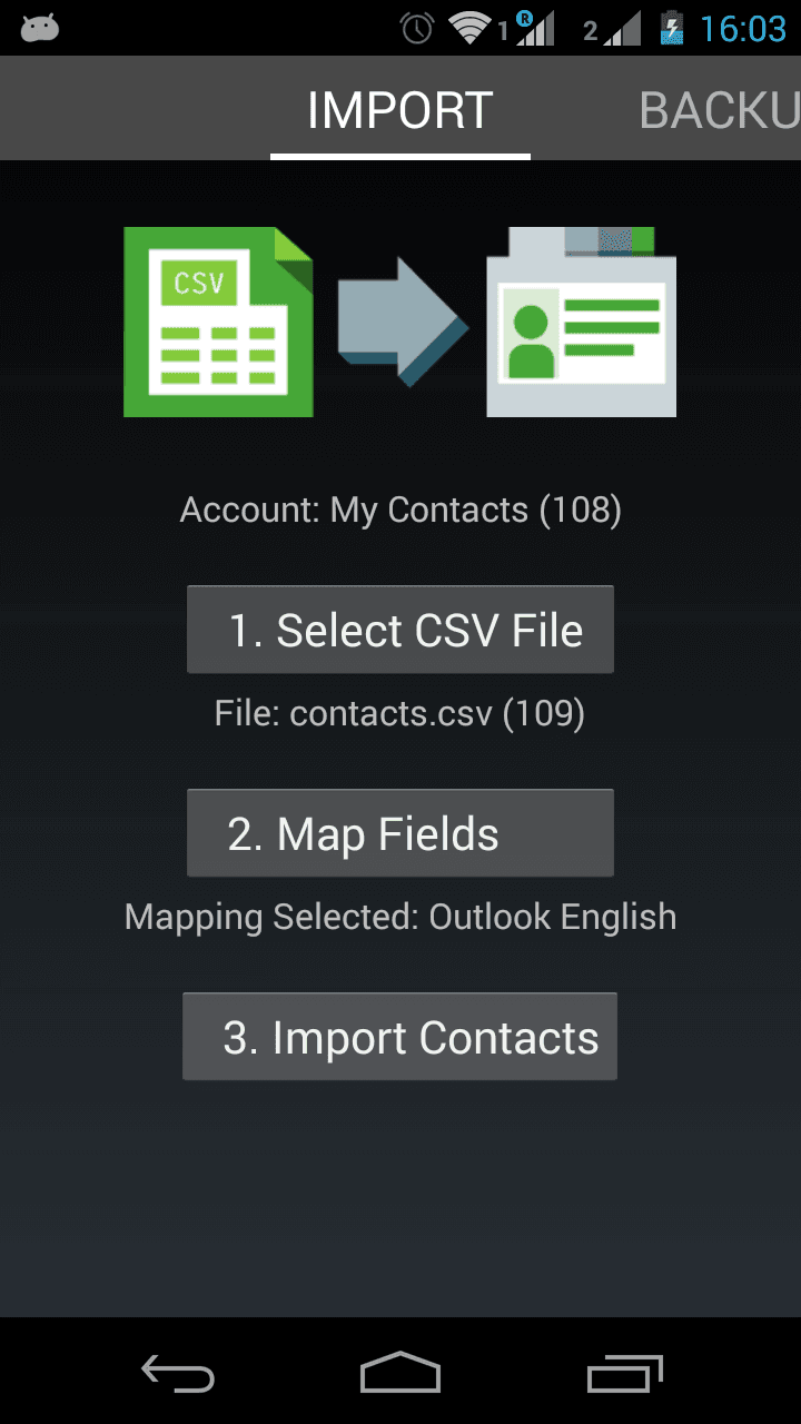 Скриншот 1 — Contacts Import