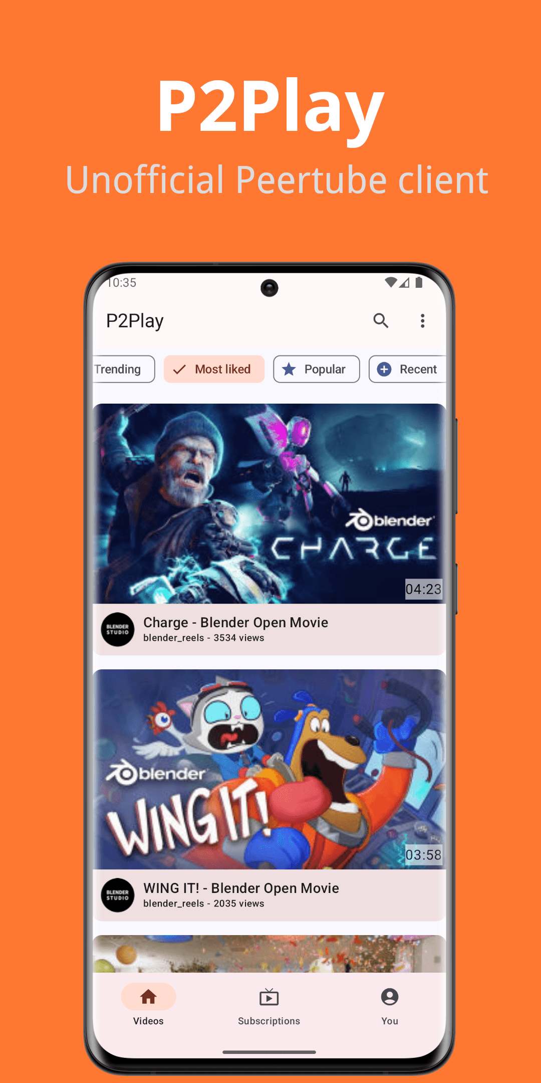 Скриншот 1 — P2Play - Peertube client