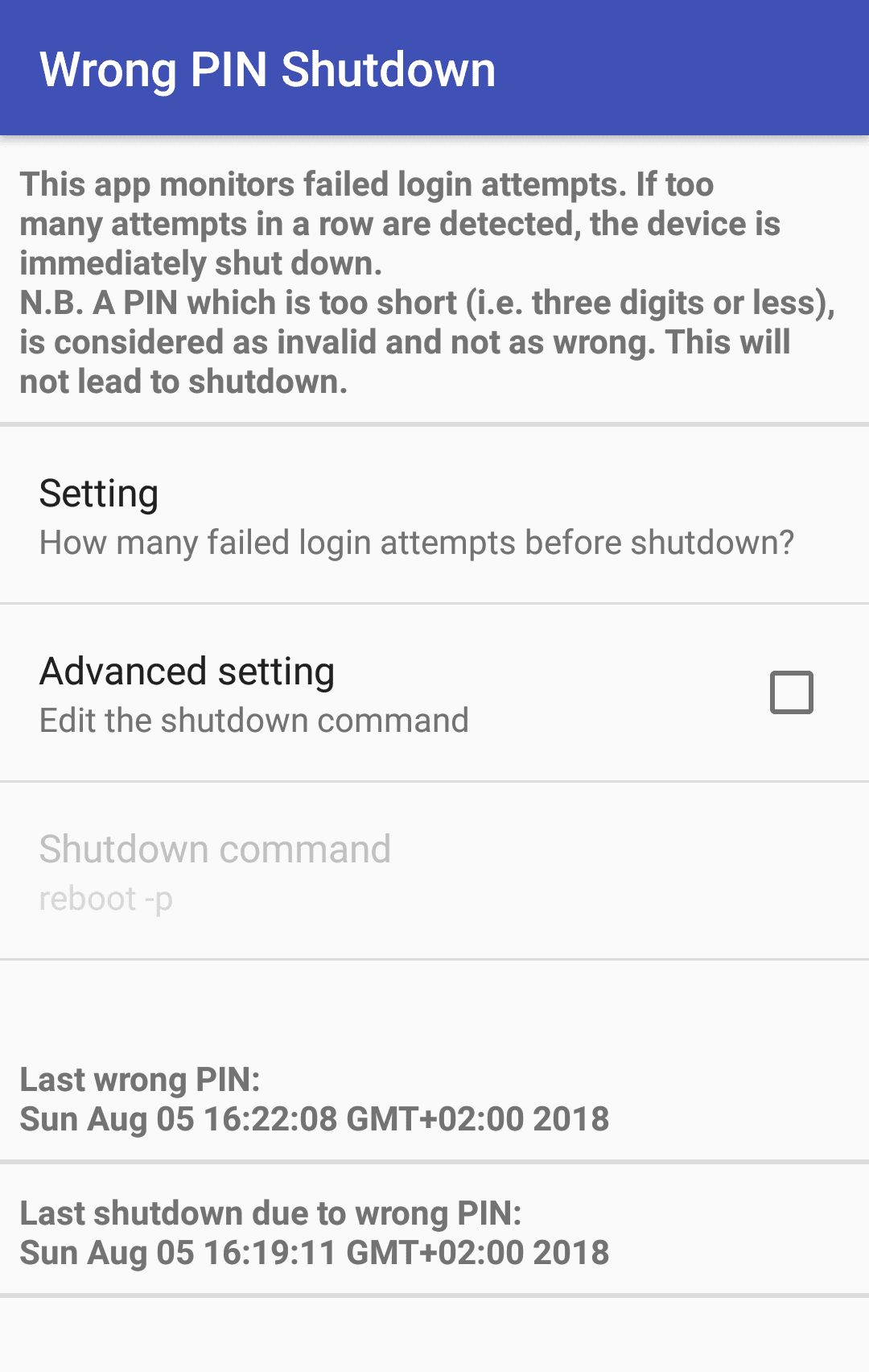 Скриншот 1 — Wrong PIN Shutdown