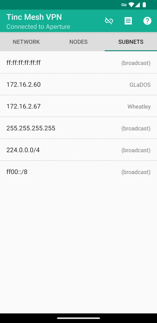 Скриншот 1 — Tinc Mesh VPN