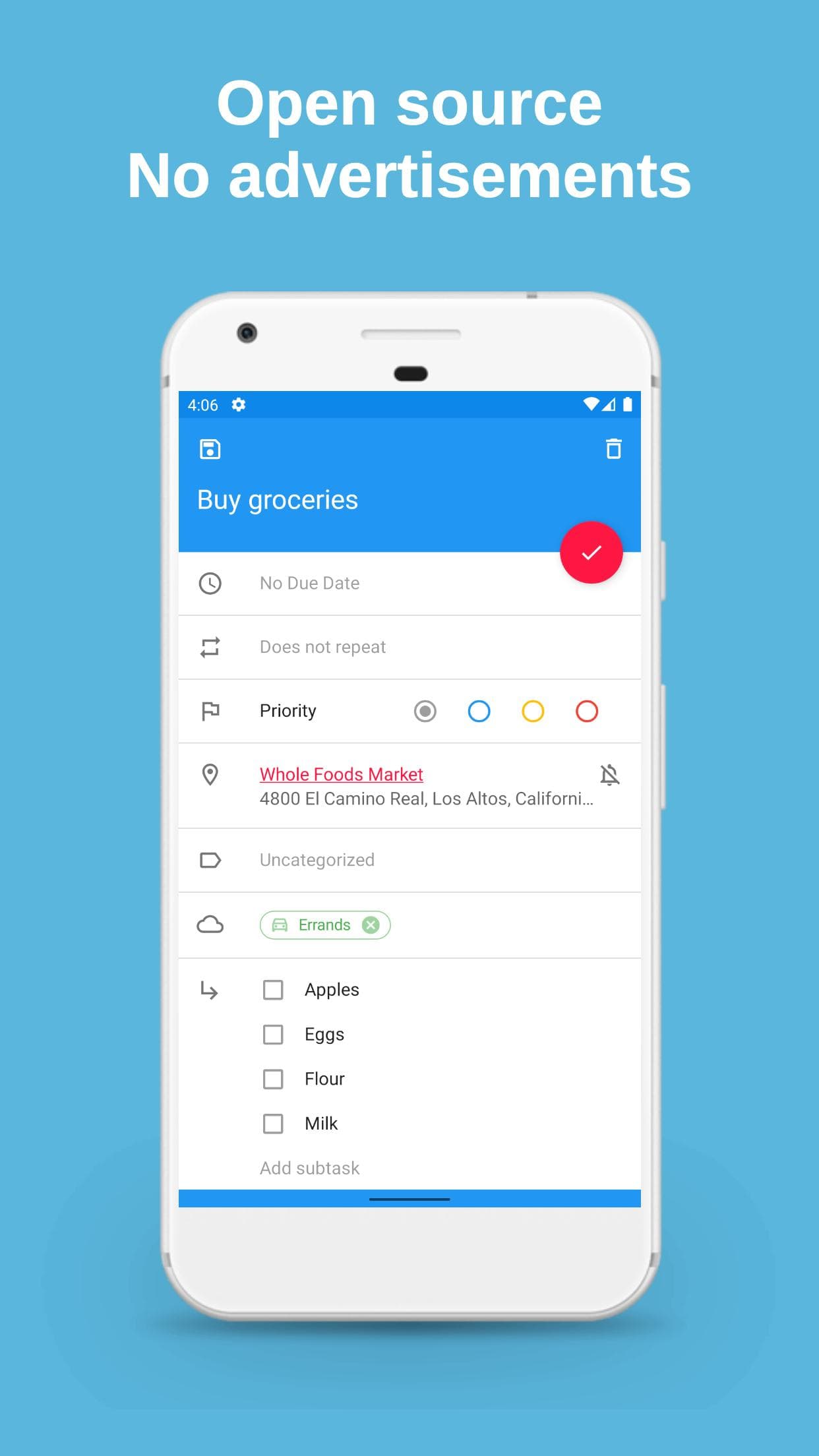 Скриншот 1 — Tasks.org: Open-source To-Do Lists & Reminders