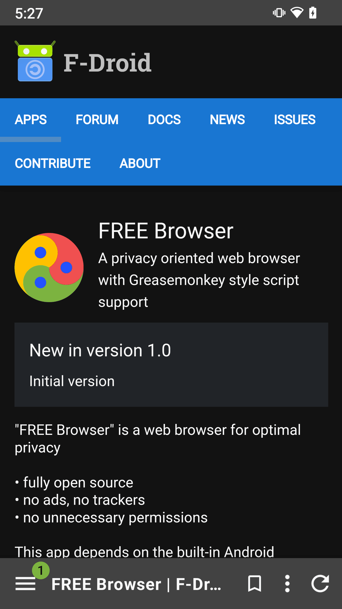 Скриншот 1 — FREE Browser