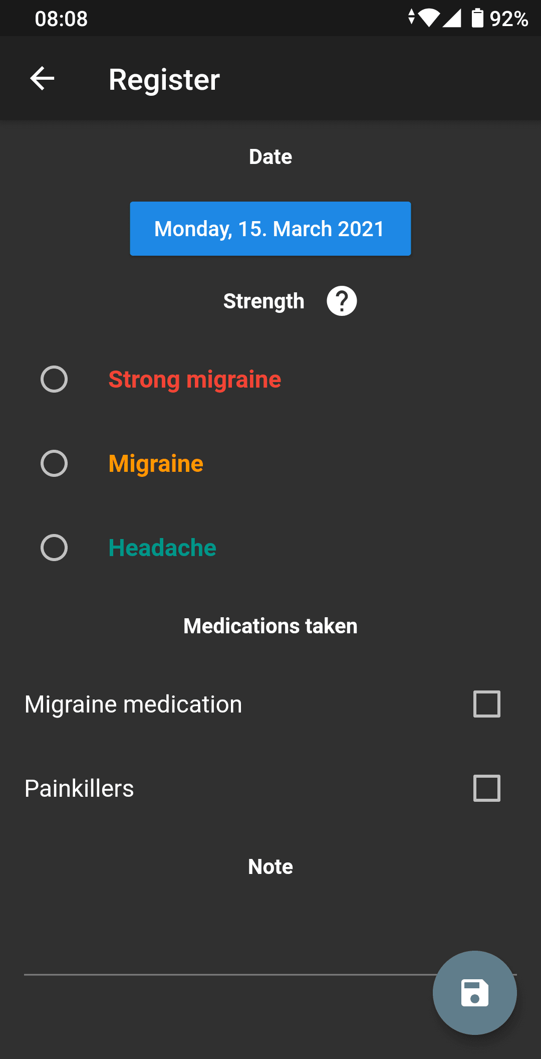 Скриншот 3 — Migraine Log